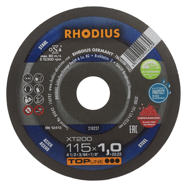 RHODIUS XT200 EXTENDED - Extradünne Trennscheibe 115x1,0x22,23 mm - für präzises Schneiden