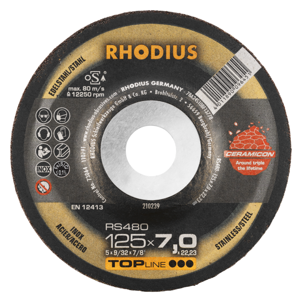 RHODIUS RS480 Premium Schruppscheibe 125 x 7.0 x 22.23 - Perfekt für präzise und harte Aufgaben