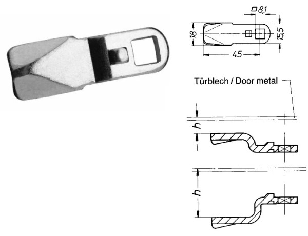 HAPPICH Zunge für Drehriegel 20mm - Zubehör & Ersatzteile, Stahl verzinkt, chromatiert