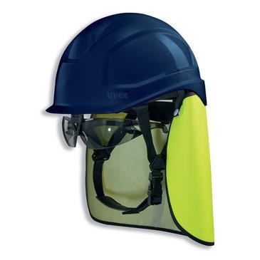 UVEX Pheos S-KR Schutzhelm Blau mit Schutzbrille und Nackenschutz