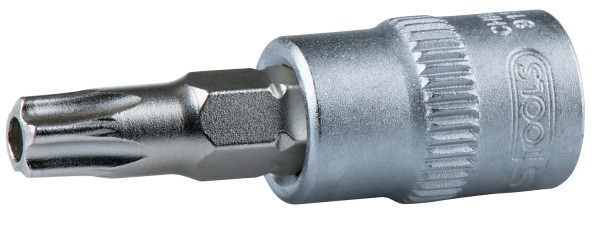 Mattsatinierter Bit-Stecknuss SW TB30 L 64mm mit Stirnlochbohrung von KS TOOLS - Chrom Vanadium