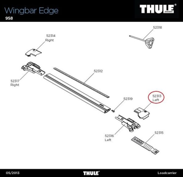 THULE Wingbar Edge Abdeckkappe Links - Ersatzteil 958100-958500