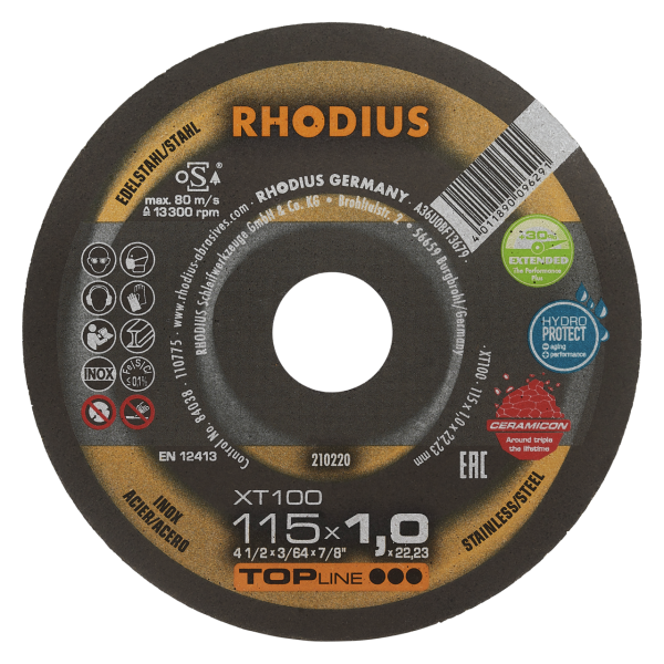 RHODIUS XT100 EXTENDED 115 x 1,0 x 22,23 - Extradünne Hochleistungs-Trennscheibe