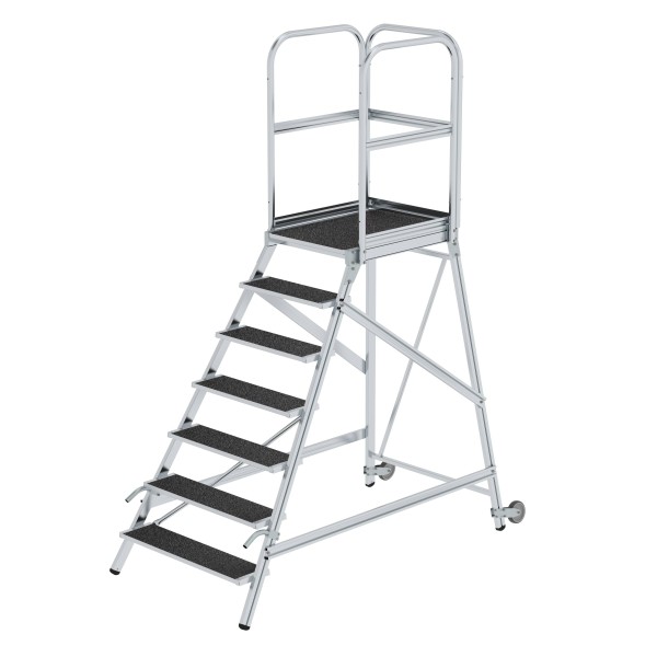 7-Stufen Aluminium Podesttreppe - einseitig begehbar mit Rollfunktion von GÜNZBURGER STEIGTECHNIK