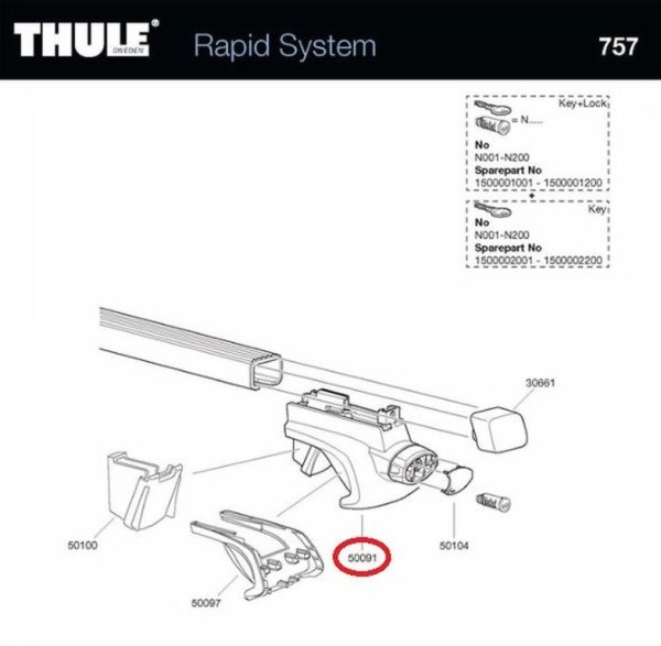 Thule 757 Rapid System Ersatzfuß - Stabiler Dachträger Fuß 50091