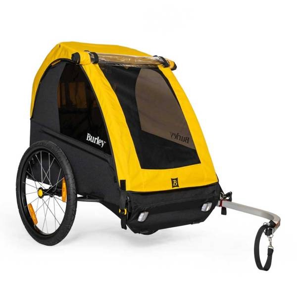 BURLEY Bee Double Gelber Fahrrad-Kinderanhänger - Sicherheit und Komfort für 2 Kinder