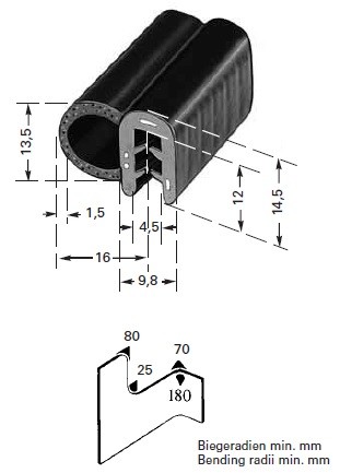 HAPPICH Gista-Profil - EPDM-Kantenschutz mit Moosgummihohlkammer-Dichtung (1,5-3mm Klemmbereich)