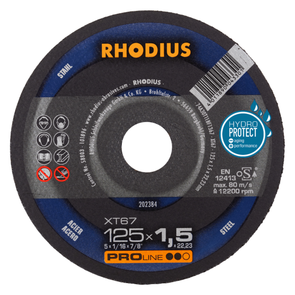 RHODIUS XT67 - Für Vielseitige Anwendungen - Extradünne, Leistungsstarke Trennscheibe 125 x 1,5 x 22