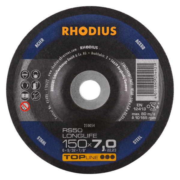 RHODIUS RS50 LONGLIFE Schruppscheibe 150 x 7,0 x 22,23 - Perfekt für effizientes Schruppen