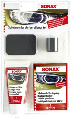 Scheiwerfer-Aufbereitungsset SONAX - Verbesserte Lichtausbeute, Schonende Reinigung & Wertsteigerung