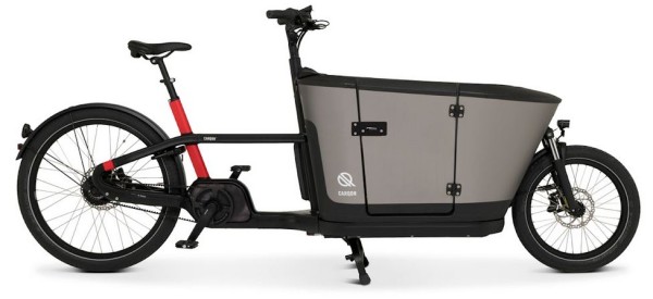 CARQON Classic E2-2x500 E-Lastenrad in Schwarz/Rot - Elektrisch, 2-Rad mit integrierter Kindertür
