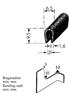 Flexibler PVC Kantenschutz Schwarz mit Stahlgerüstband, 1-2mm Klemmbereich - HAPPICH 461 0128