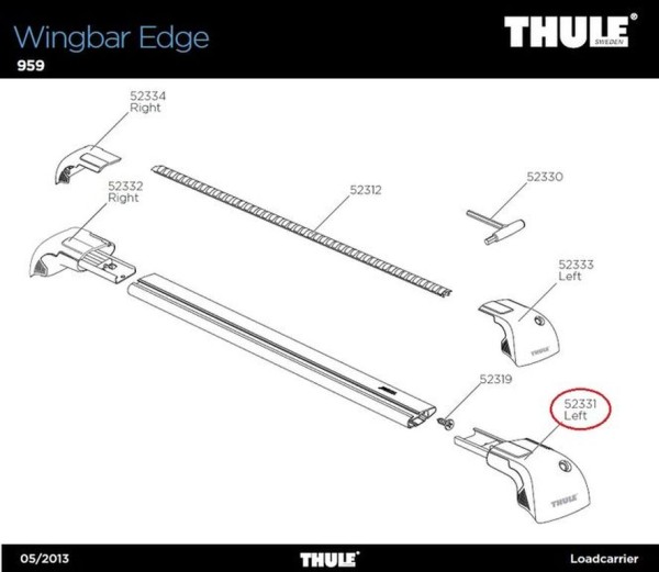 Thule Foot Complete Left 959 - Montagefuß für Wingbar Edge Dachträger