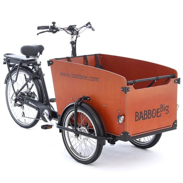 Babboe Big-E Lastenrad 450Wh: Holz E-Bike für Familien - Schwarz