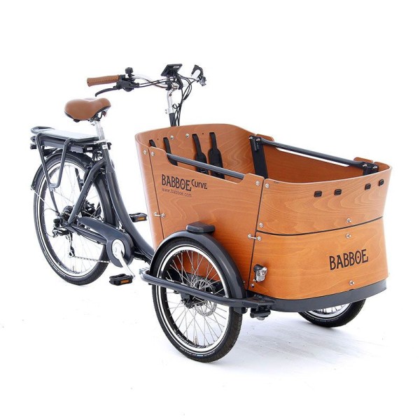 Babboe Curve-E - E-Lastenrad mit Hochwertigem Holz und Elektrischer Tretunterstützung - Ideal für Fa