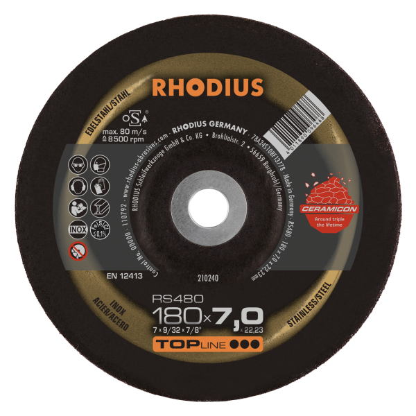 RHODIUS RS480 Schruppscheibe 180 x 7.0 x 22.23 - Für effizientes Schleifen und Glätten