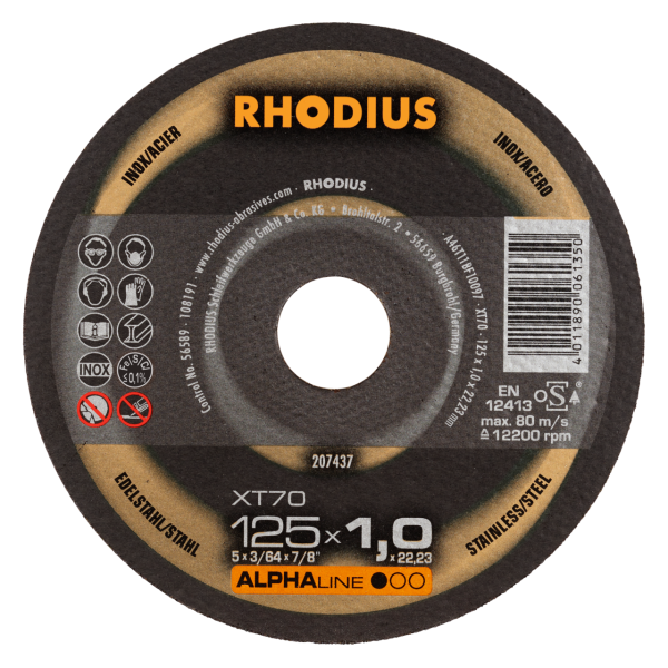 RHODIUS XT70 Extradünne Trennscheibe 125 x 1,0 x 22,23mm Premiumqualität