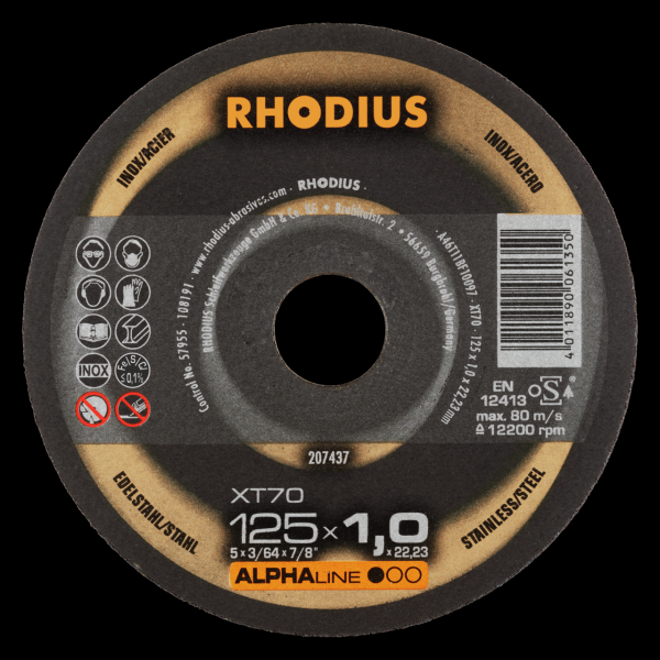 RHODIUS Trennscheibe Ø1 125mm B1 1,0mm - Professionelle Alphaline XT 70 ALPHA für präzise Schnitte