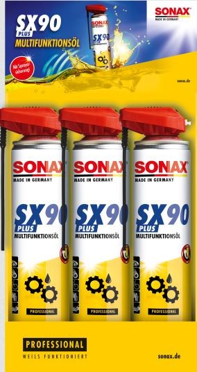 SONAX SX90 PLUS Multiöl: Hochwirksam & Leistungsstark - EasySpray Ausgabe, 12 Stück Set im T.-Displa