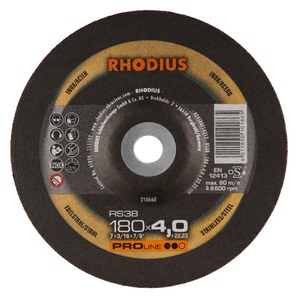 RHODIUS RS38 180 x 4,0 x 22,23 - Hochqualitative Schruppscheibe
