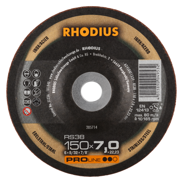 RHODIUS RS38 - Hochleistungs-Schruppscheibe 150 x 7,0 x 22,23 - Ideal für intensive Beanspruchung