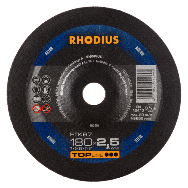 RHODIUS FTK67 180 x 2,5 x 22,23 - Hochqualitative Freihandtrennscheibe