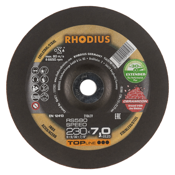 RHODIUS RS580 EXTENDED - Premium 230 x 7,0 x 22,23 Schruppscheibe