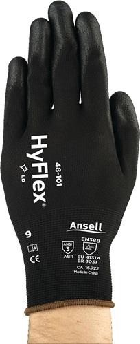 Ansell Healthcare Handschuhe HyFlex 48-101 Gr.8 schwarz EN 388 PSA II Nylon mit PU ANSELL, Menge 12