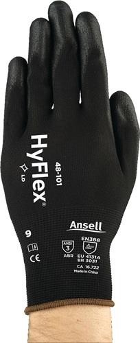 Ansell HyFlex 48-101 Arbeitshandschuhe Gr. 8 Schwarz Nylon PU, 12 Paar