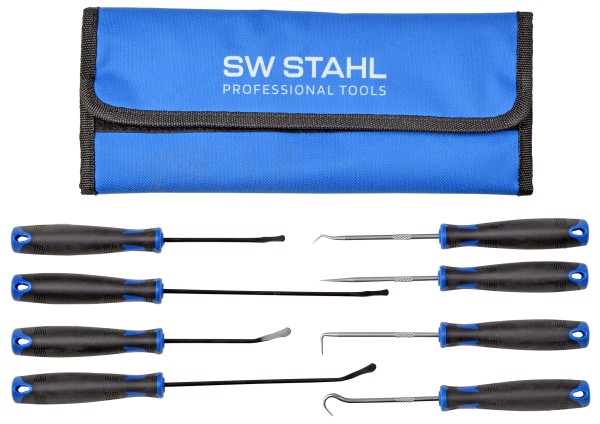 SW-STAHL Hakensatz 8-teilig - Ideal zum Hebeln von O-Ringen, inklusive Rolltasche